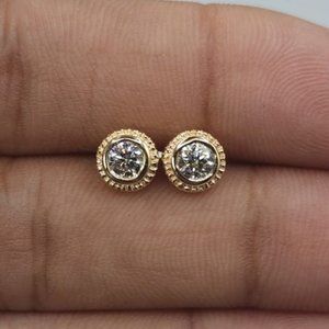 14Kt Gold 0.30 Ct Genuine Natural Diamond Stud Bezel Earrings